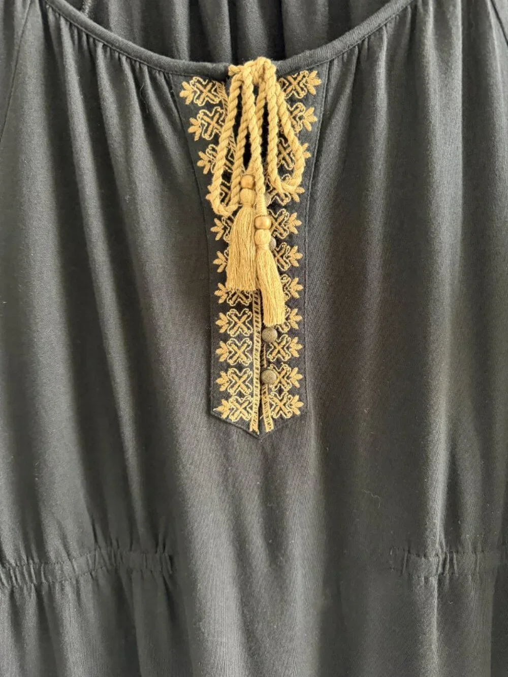 J. Jill Embroidered Peasant Tunic Dress Black Gold Boho Shift Large - Picture 6 of 12